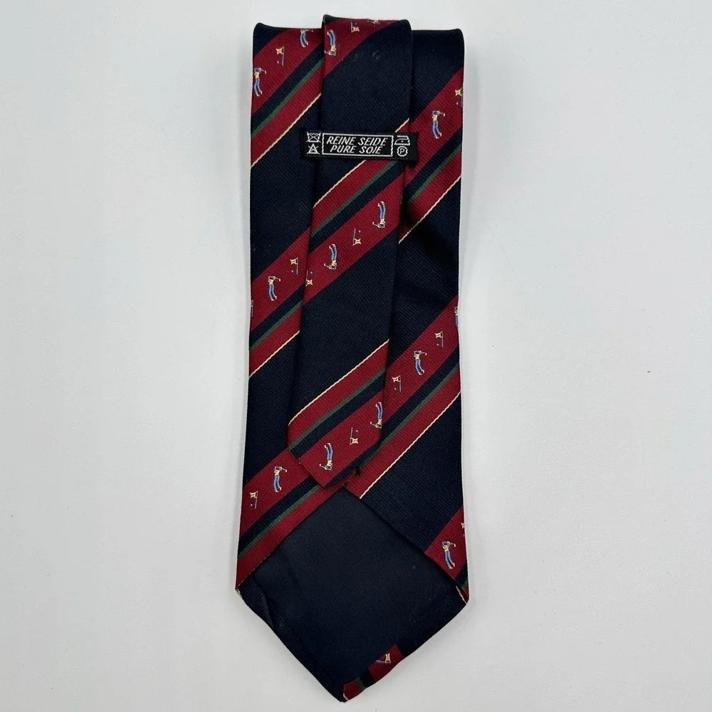 Vintage Golf Tie Mens Navy Red Silk Woven Preppy Ivy Country Club Style Stripe‎